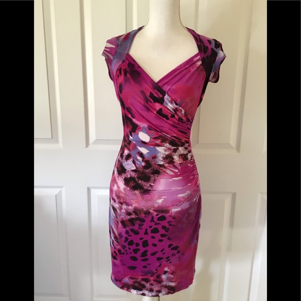 Cache faux wrap animal print dress Sz 2